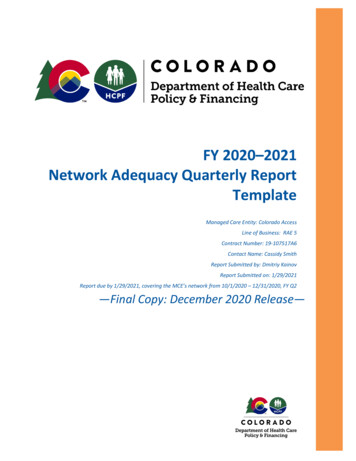 FY 2020-2021 Network Adequacy Report - Colorado