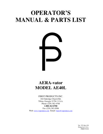 OPERATOR'S MANUAL & PARTS LIST - First Products