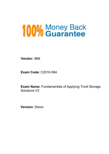 IBM C2010-564 Fundamentals Of Applying Tivoli Storage