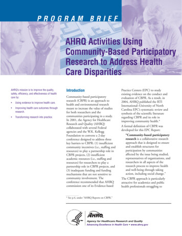 AHRQ Activities Using Community-Based Participatory Research To Address .