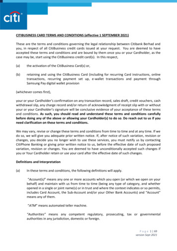 CITIBUSINESS CARD TERMS AND CONDITIONS (effective 1 SEPTEMBER 2021)