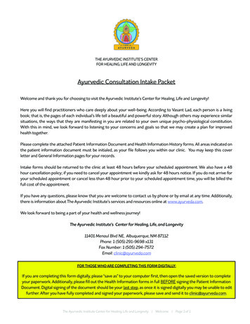 Ayurvedic Consultation Intake Packet - The Ayurvedic Institute