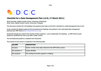 Checklist For A Data Management Plan (v3.0, 17 March 2011)
