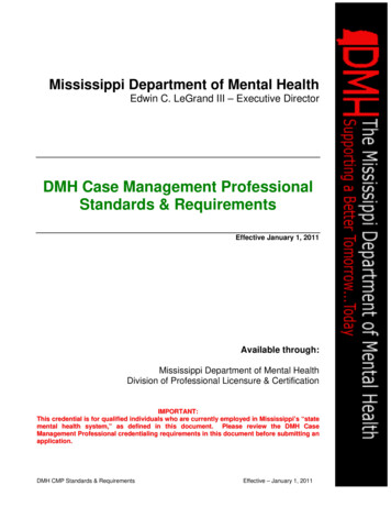 DMH Case Management Professional Standards & Requirements