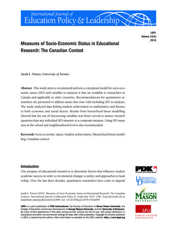 Measures Of Socio-Economic Status In Educational Research: The . - ERIC
