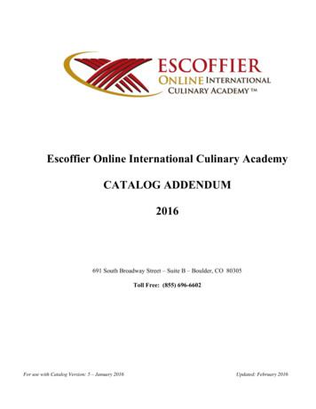 Escoffier Online International Culinary Academy CATALOG ADDENDUM 2016