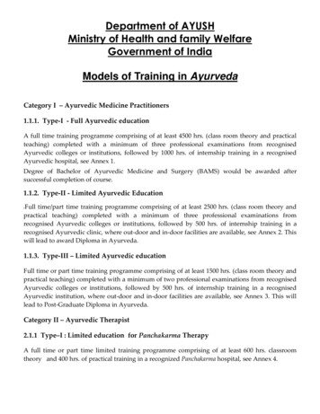 Models Of Training In Ayurveda - Ministry Of AYUSH