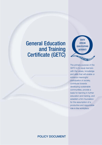 General Education And Training Certificate (GETC) - SAQA