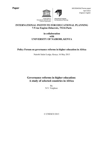 Governance Reforms In Higher Education: A Study Of Selected Countries .