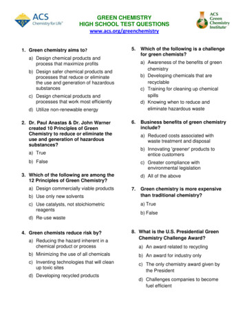 GREEN CHEMISTRY HIGH SCHOOL TEST QUESTIONS Acs /greenchemistry