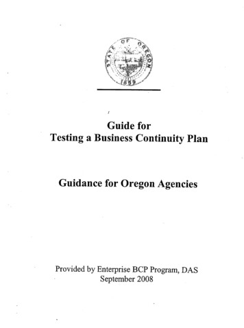 Guide For Testing A Business Continuity Plan Guidance For . - Oregon