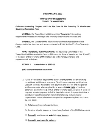 ORDINANCE NO. 2022- TOWNSHIP OF MIDDLETOWN COUNTY OF MONMOUTH Ordinance .
