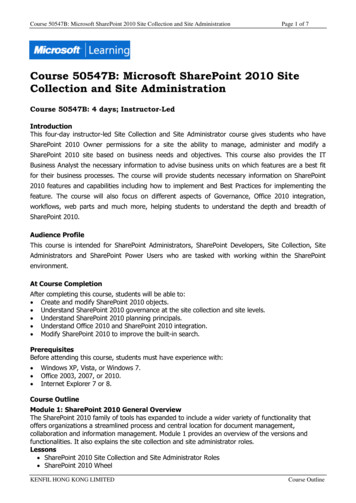 Course 50547B: Microsoft SharePoint 2010 Site Collection And Site .