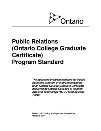 Public Relations (Ontario College Graduate Certificate) Program Standard