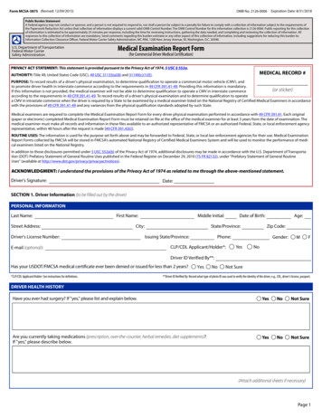 Medical Examination Report Form - Washington, D.C.