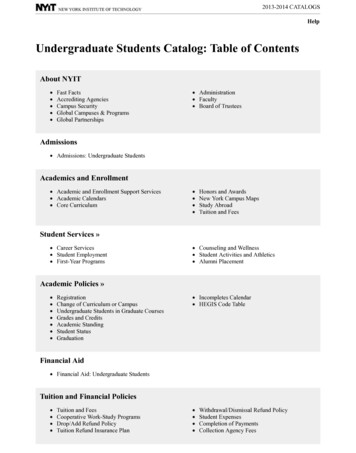 Undergraduate Students Catalog: Table Of Contents