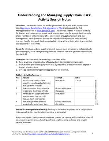 Understanding And Managing Supply Chain Risk: Activity Session Notes