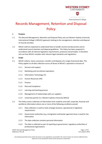 Records Management, Retention And Disposal Policy