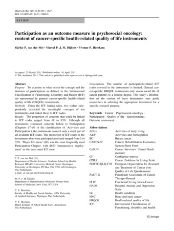Participation As An Outcome Measure In Psychosocial Oncology: Content .