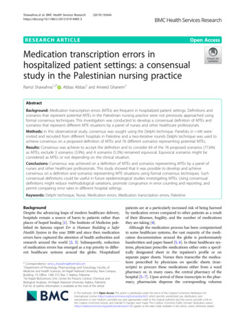 Medication Transcription Errors In Hospitalized Patient Settings: A .