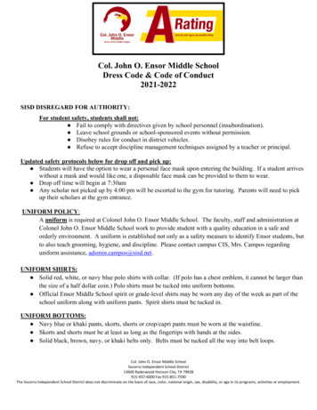 Col. John O. Ensor Middle School Dress Code & Code Of Conduct 2021-2022