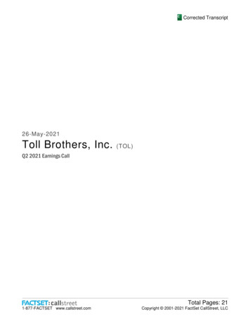 26 -May -2021 Toll Brothers, Inc.