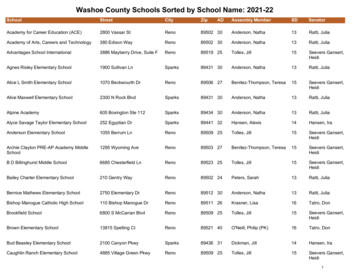 Washoe County Schools Sorted By School Name: 2021-22