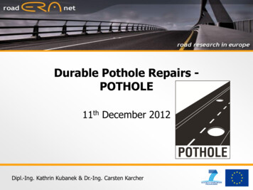Durable Pothole Repairs - POTHOLE - CEDR