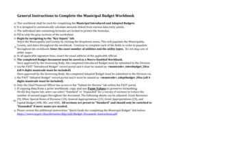 Instructions To Complete The Municipal Budget Workbook