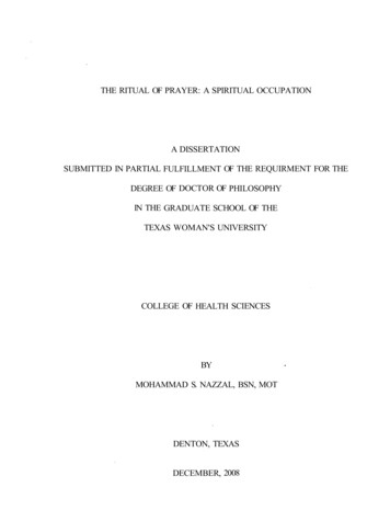 The Ritual Of Prayer: A Spiritual Occupation A Dissertation Submitted .