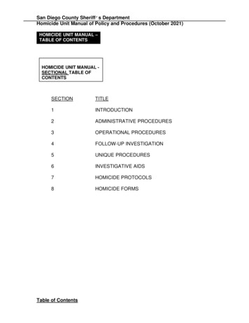 Homicide Unit Manual Table Of Contents Homicide Unit Manual - Sectional .