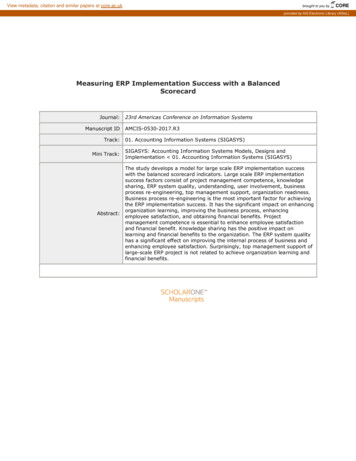 Measuring ERP Implementation Success With A Balanced Scorecard