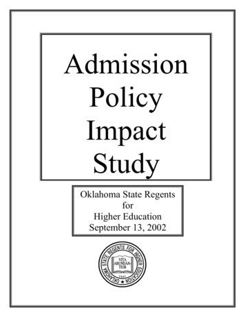 Admission Policy Impact Study Report - Oklahoma State Regents For .