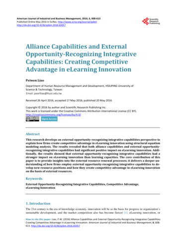 Alliance Capabilities And External Opportunity-Recognizing Integrative .