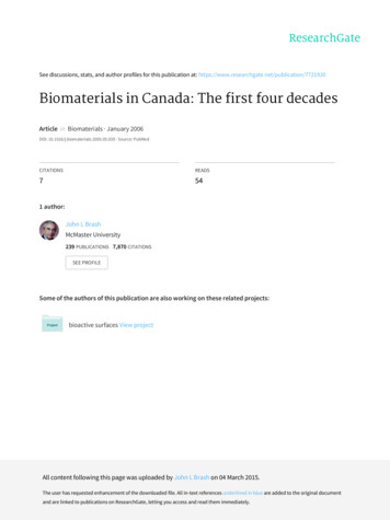 Biomaterials In Canada: The First Four Decades