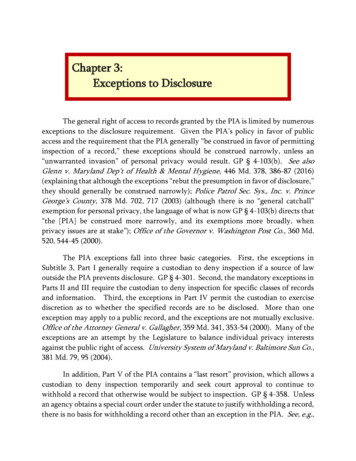 Chapter 3: Exceptions To Disclosure - Attorney General Of Maryland
