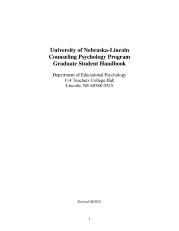 University Of Nebraska-Lincoln Counseling Psychology Program Graduate .
