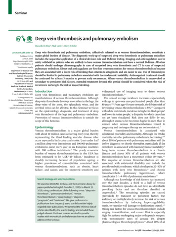 Deep Vein Thrombosis And Pulmonary Embolism