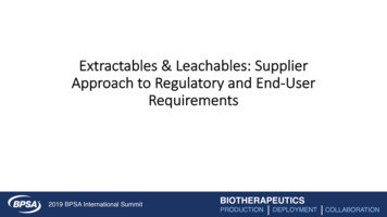 Extractables & Leachables: Supplier Approach To Regulatory And End-User .