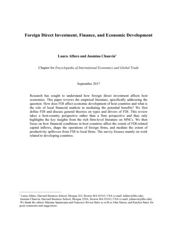 Foreign Direct Investment, Finance, And Economic Development