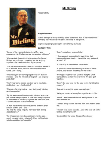 Quote Sheet Mr Birling - Calder Learning Trust
