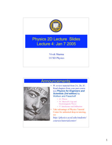 Physics 2D Lecture Slides Lecture 4: Jan 7 2005 - Modphys.ucsd.edu
