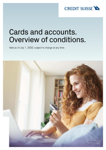 Cards And Accounts. Overview Of Conditions. - Credit Suisse