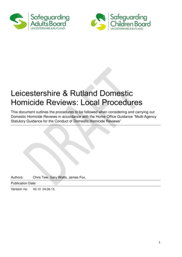 Leicestershire & Rutland Domestic Homicide Reviews: Local Procedures