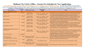 Licensing Fee Schedule - City Of Madison, Wisconsin