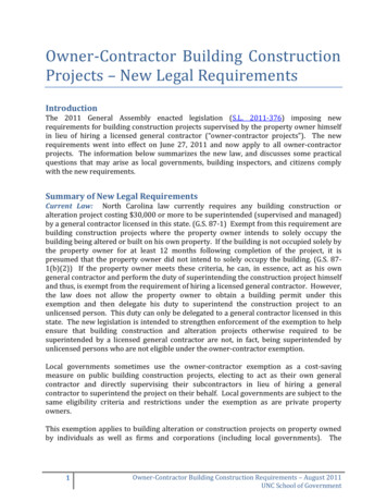 Owner-Contractor Building Construction Projects New Legal Requirements