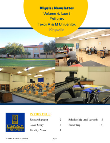 Volume 4, Issue 1 Fall 2015 Texas A & M University, Kingsville