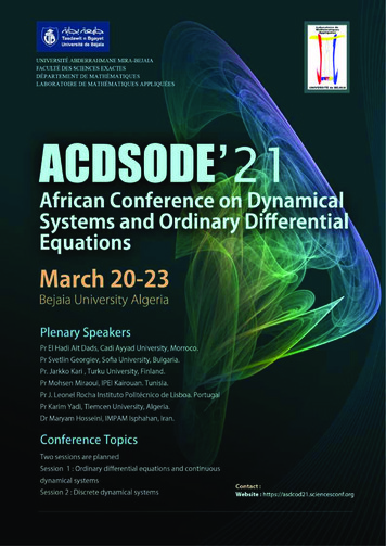 African Conference On Dynamical Systems And Ordinary . - Sciencesconf 