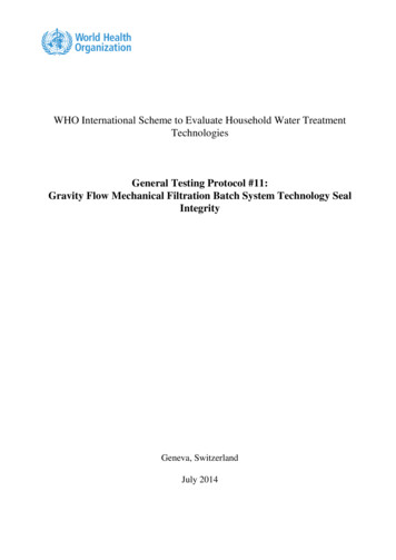 WHO International Scheme To Evaluate Household Water Treatment Technologies