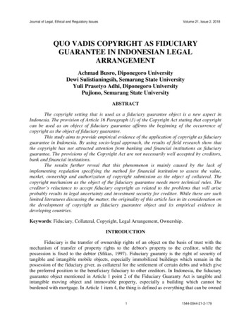 Quo Vadis Copyright As Fiduciary Guarantee In Indonesian Legal Arrangement
